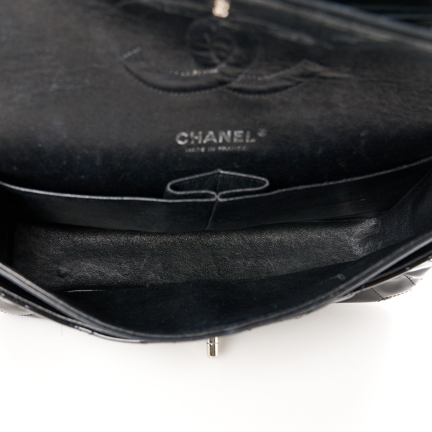 Patent Quilted Medium Double Flap Black