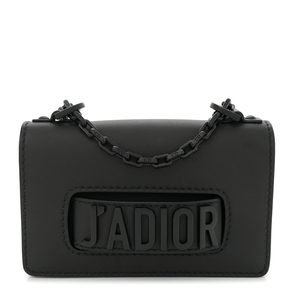 Ultra Matte Calfskin Mini J'Adior Chain Flap Bag Black