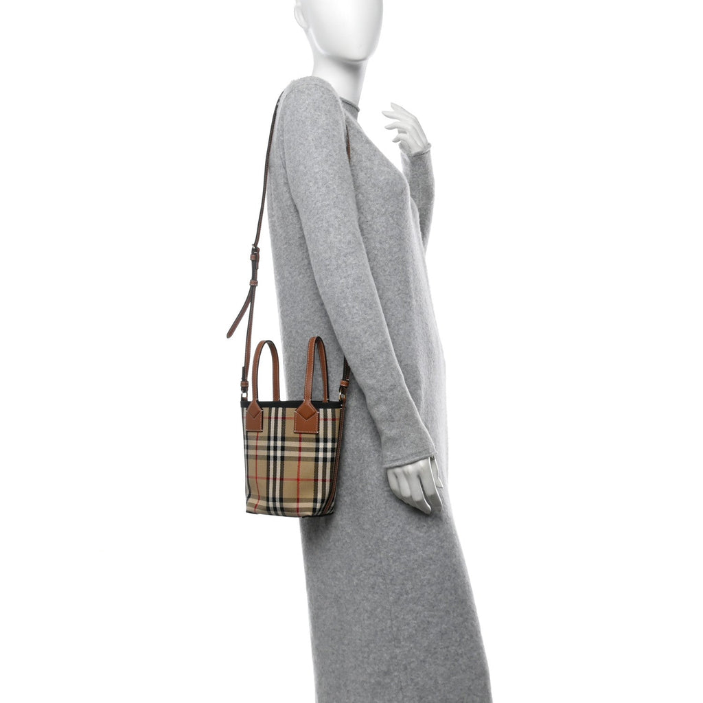 Cotton Calfskin Vintage Check Mini London Tote Bag Archive Beige