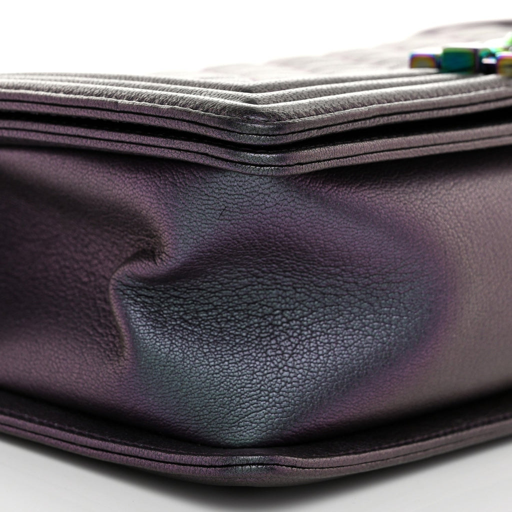 Iridescent Goatskin Quilted Medium Boy Flap Purple