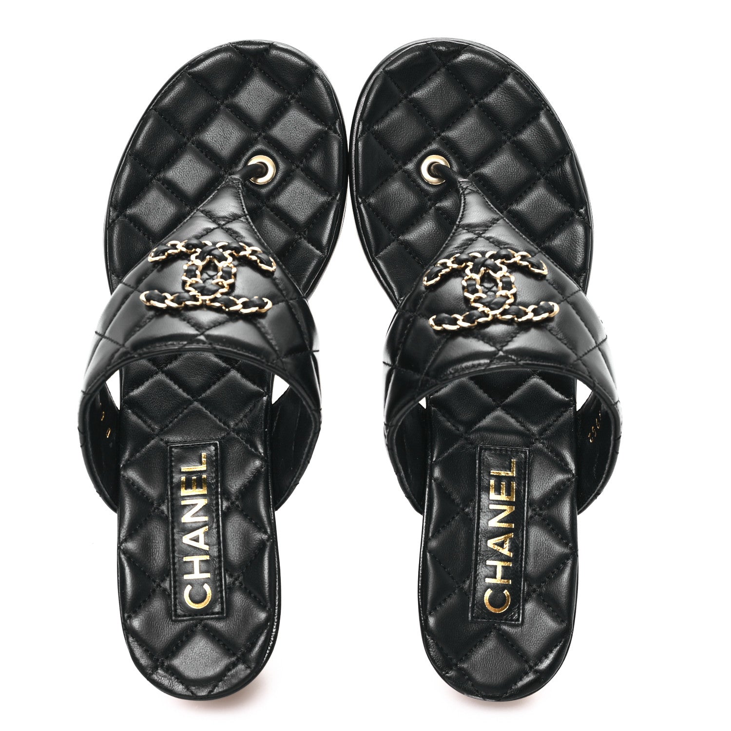Shiny Goatskin Cork CC Wedge Sandals 39 Black