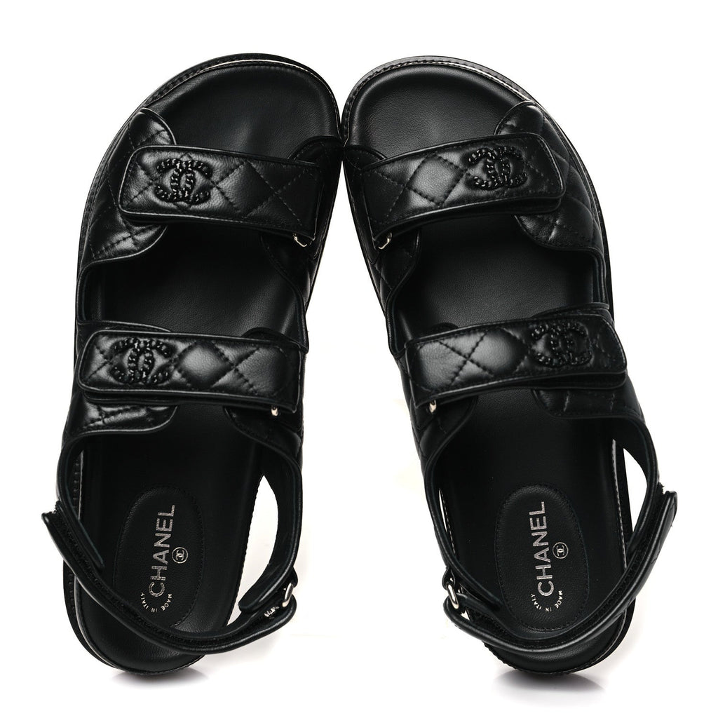 Lambskin Velcro Dad Sandals 40 Black