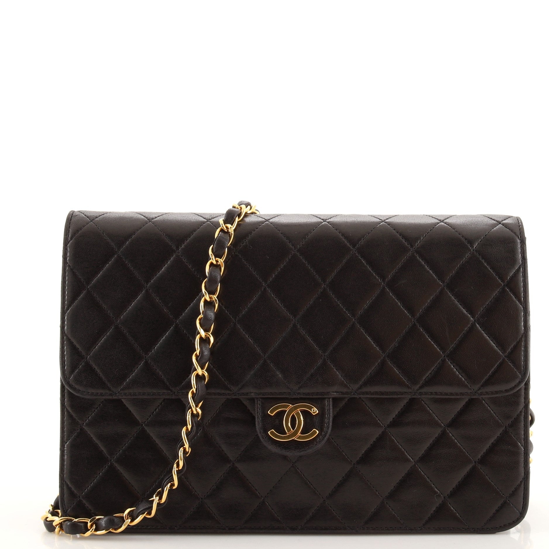 Vintage Clutch with Chain Quilted Leather Medium