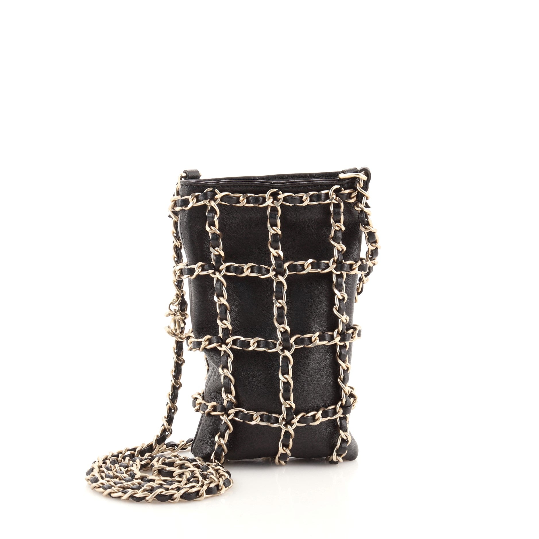 Chain Frame Phone Clutch with Chain Lambskin