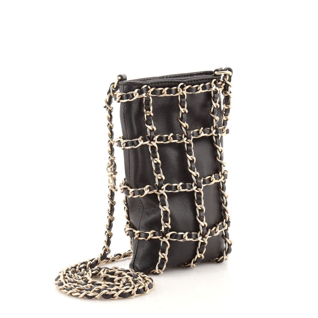 Chain Frame Phone Clutch with Chain Lambskin