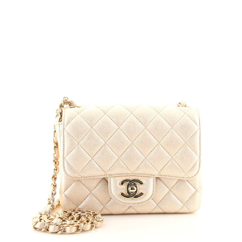 Square Classic Single Flap Bag Quilted Metallic Lambskin Mini