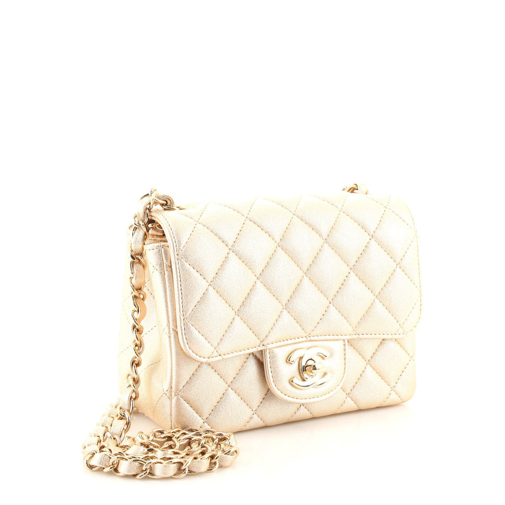 Square Classic Single Flap Bag Quilted Metallic Lambskin Mini