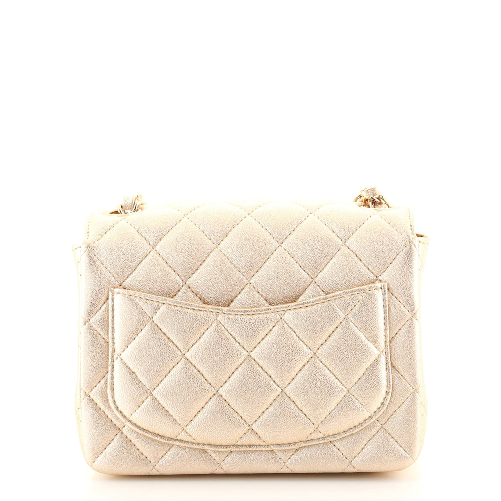 Square Classic Single Flap Bag Quilted Metallic Lambskin Mini