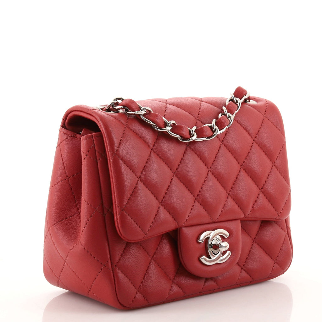 Square Classic Single Flap Bag Quilted Lambskin Mini