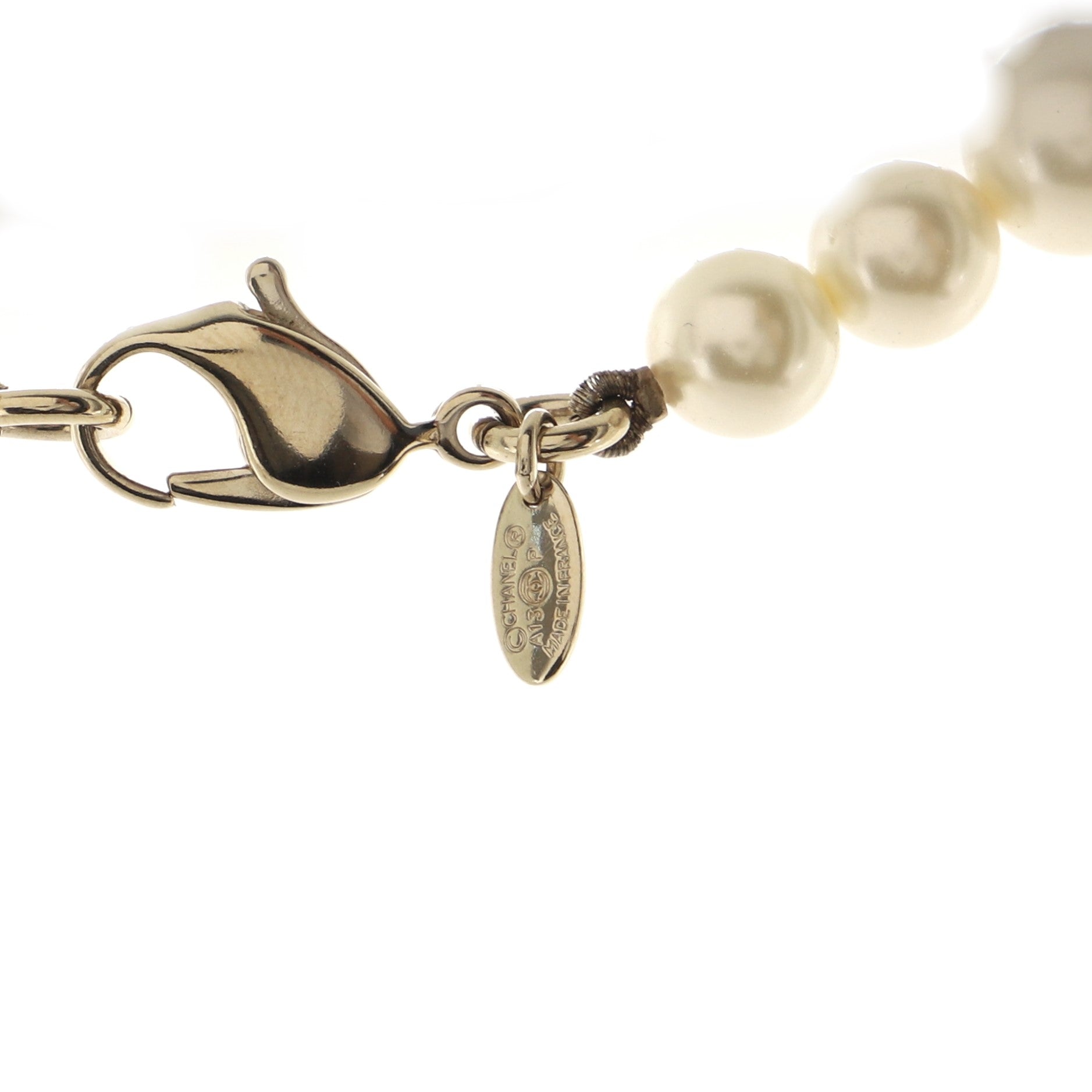 CC Single Strand Long Necklace Faux Pearls and Crystals