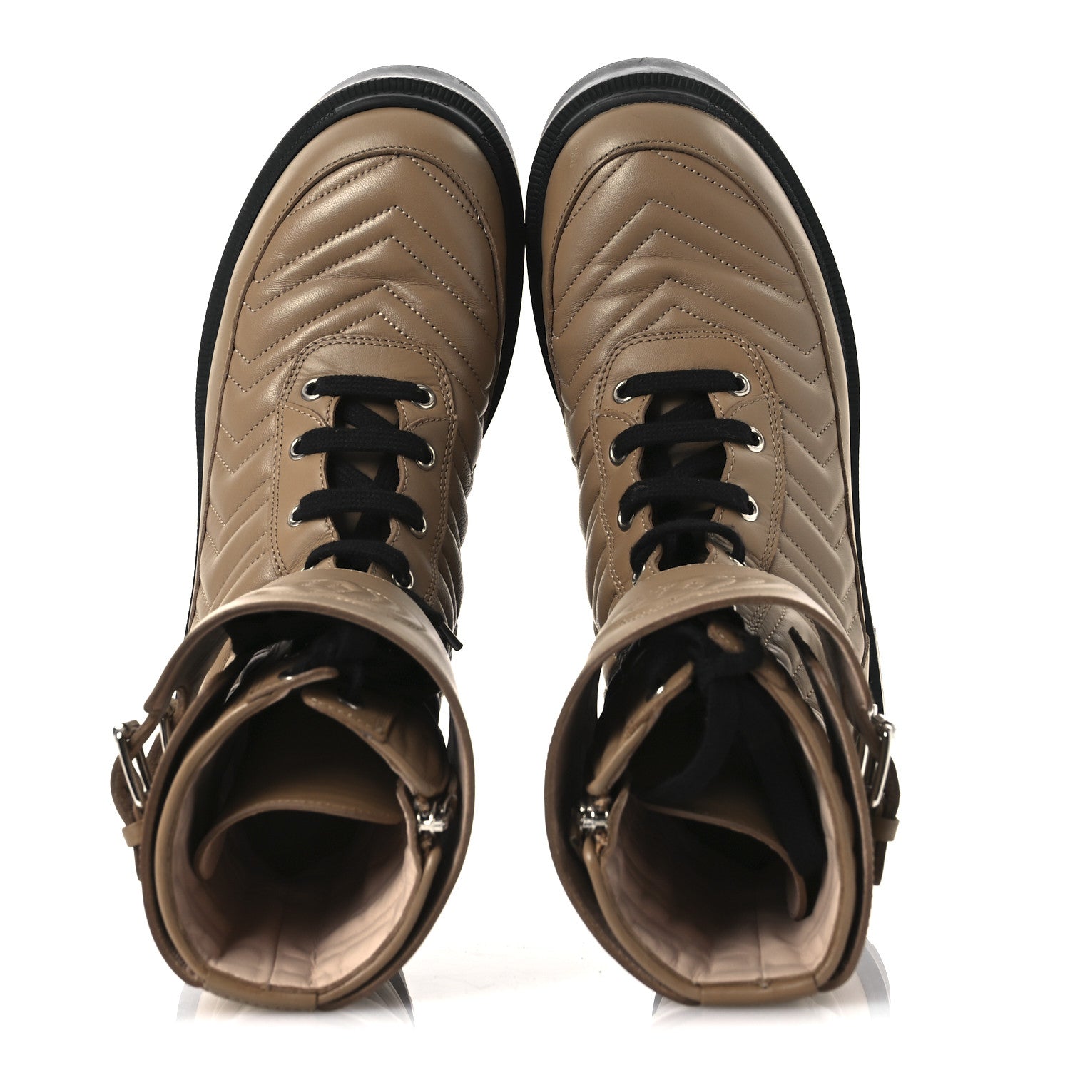 Nappa Frances GG Matelasse Platform Combat Boots 38.5 Natural Tan