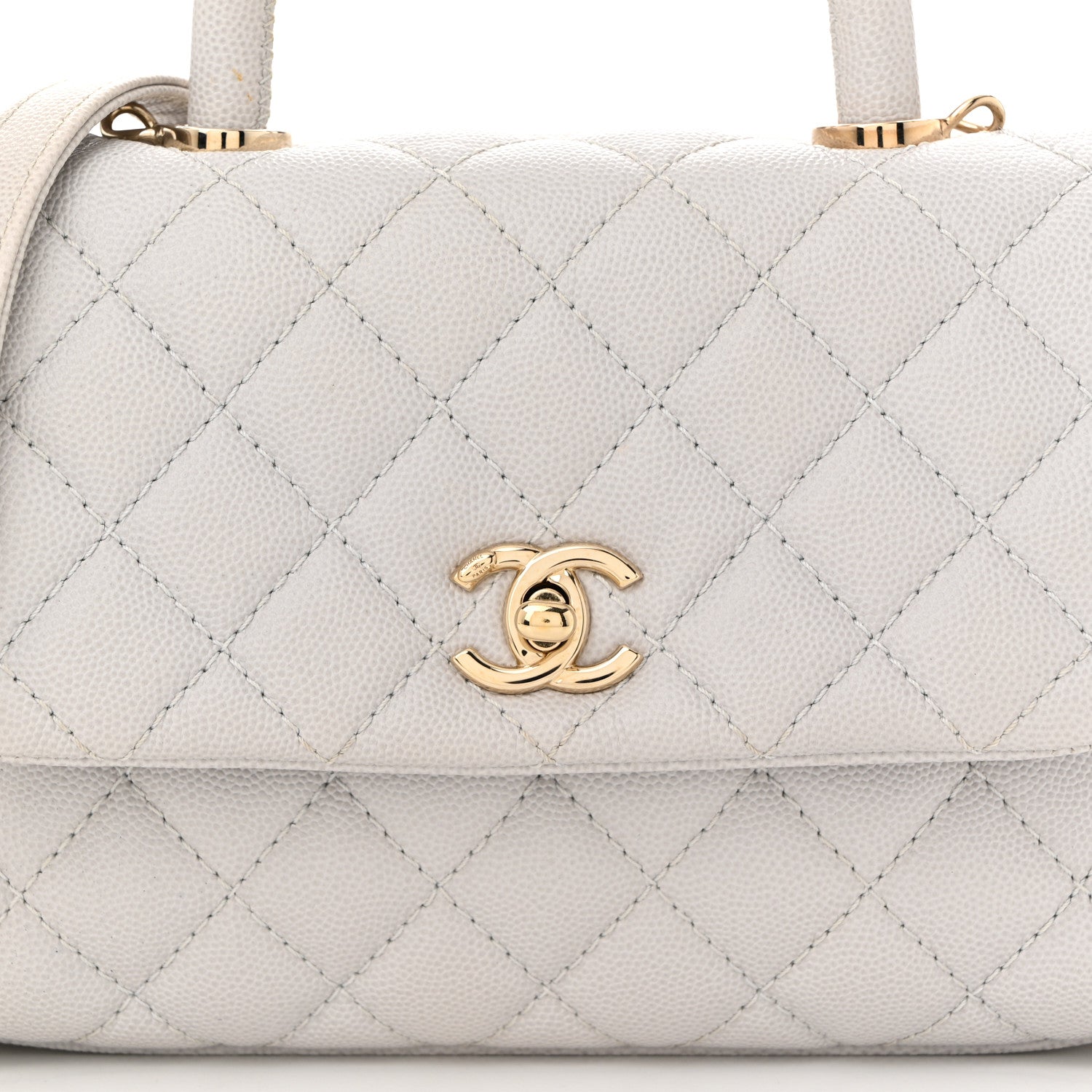Caviar Quilted Mini Coco Handle Flap Light Grey