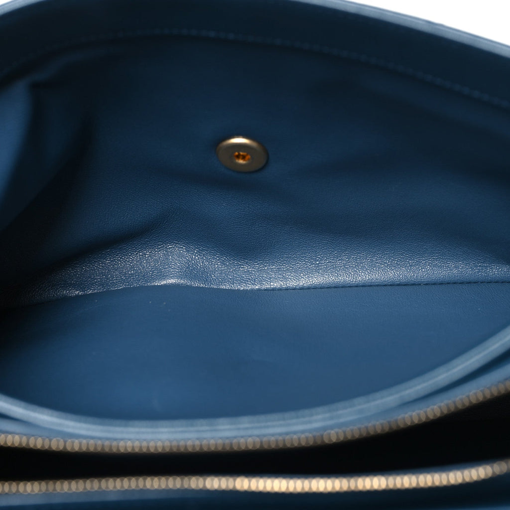 Lambskin Chevron Stitched Large Envelope Flap Blue