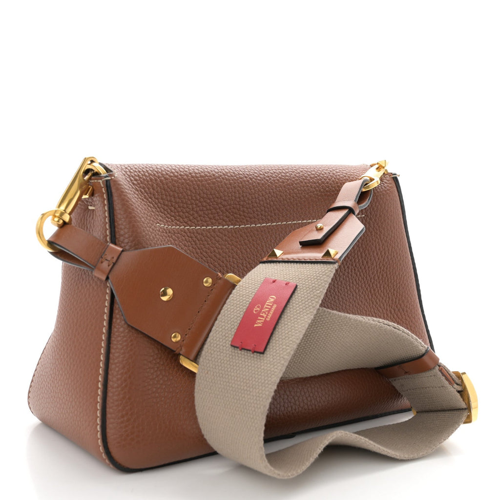 Pebbled Calfskin Small VRing Shoulder Bag Saddle Brown