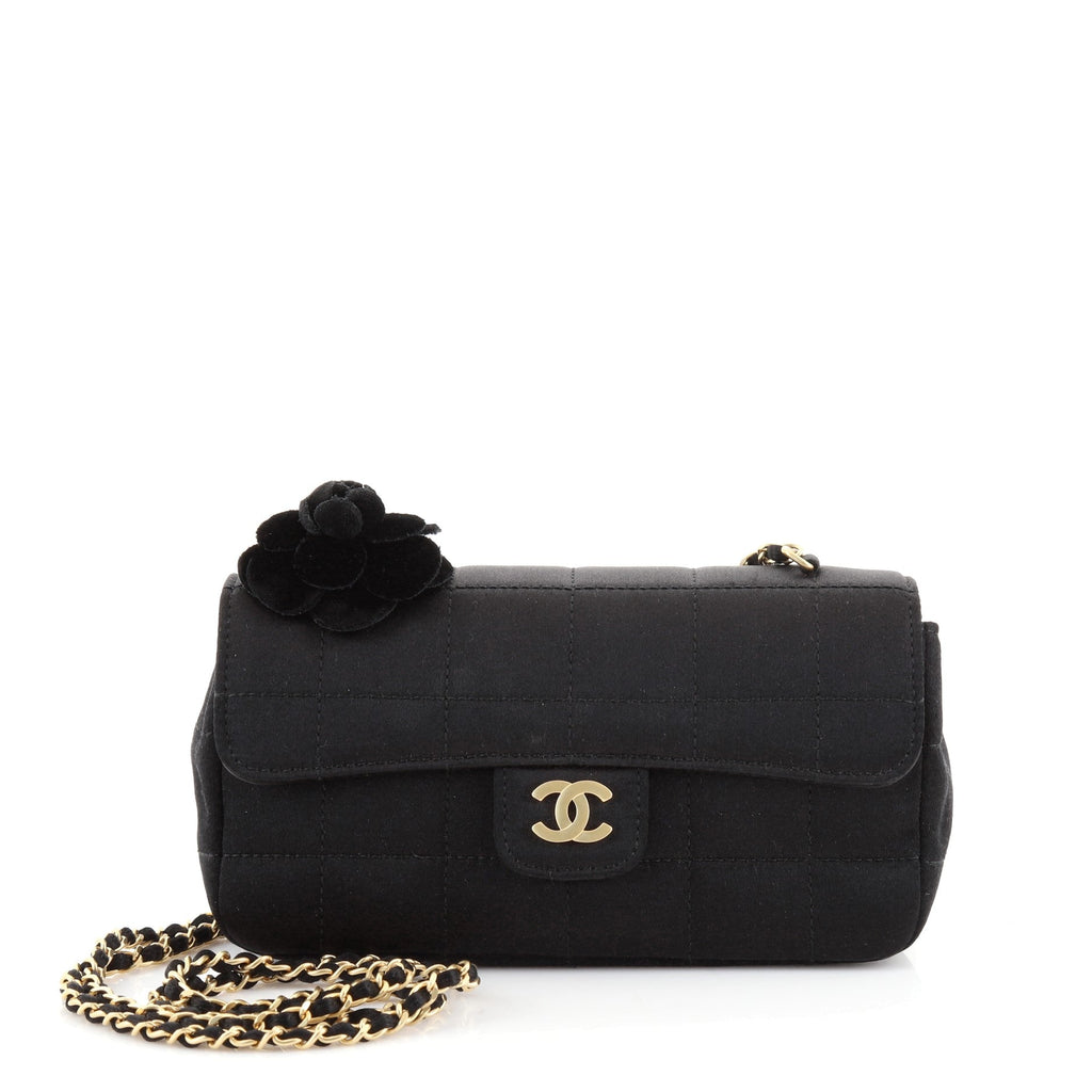 Camellia Chocolate Bar Flap Bag Quilted Satin Mini