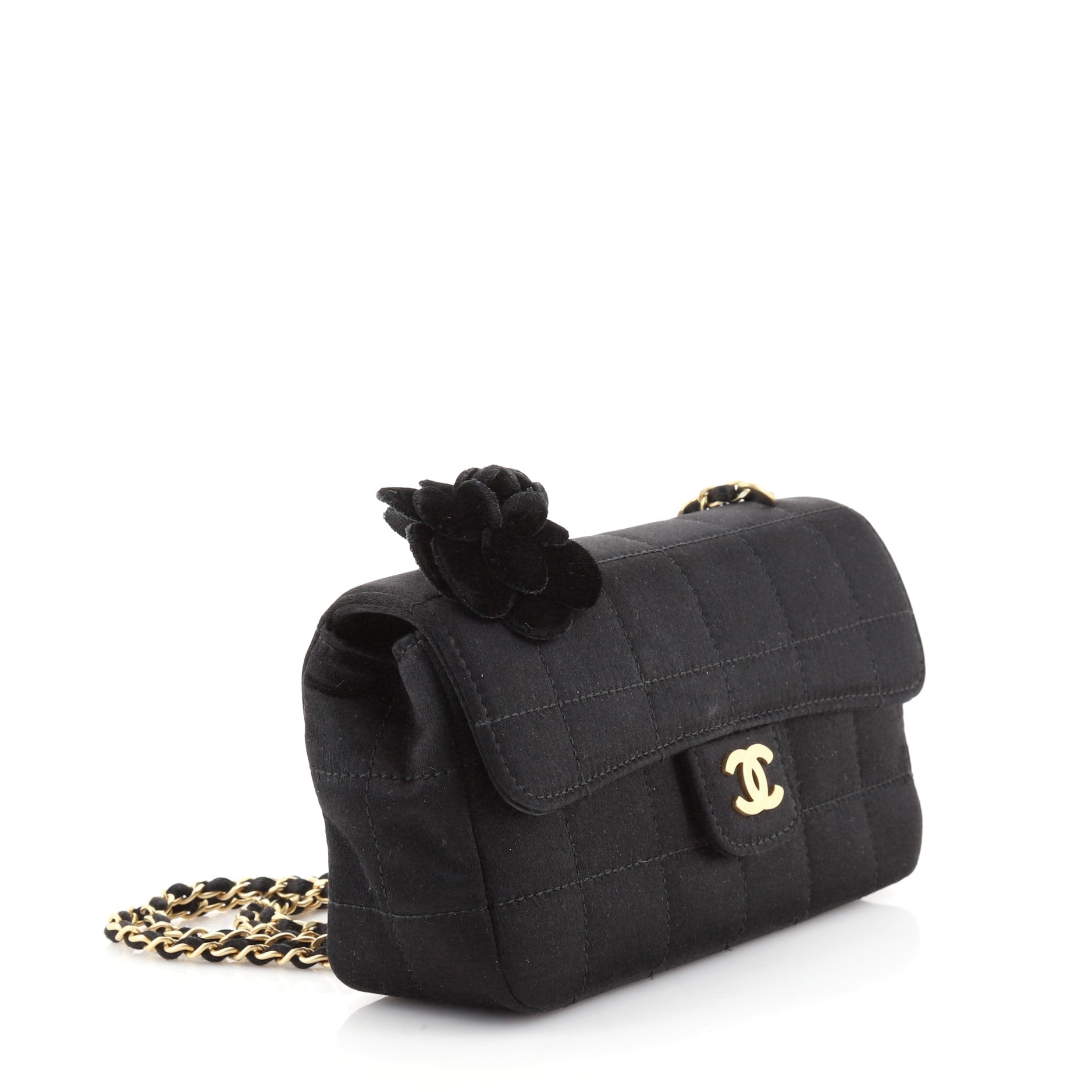 Camellia Chocolate Bar Flap Bag Quilted Satin Mini