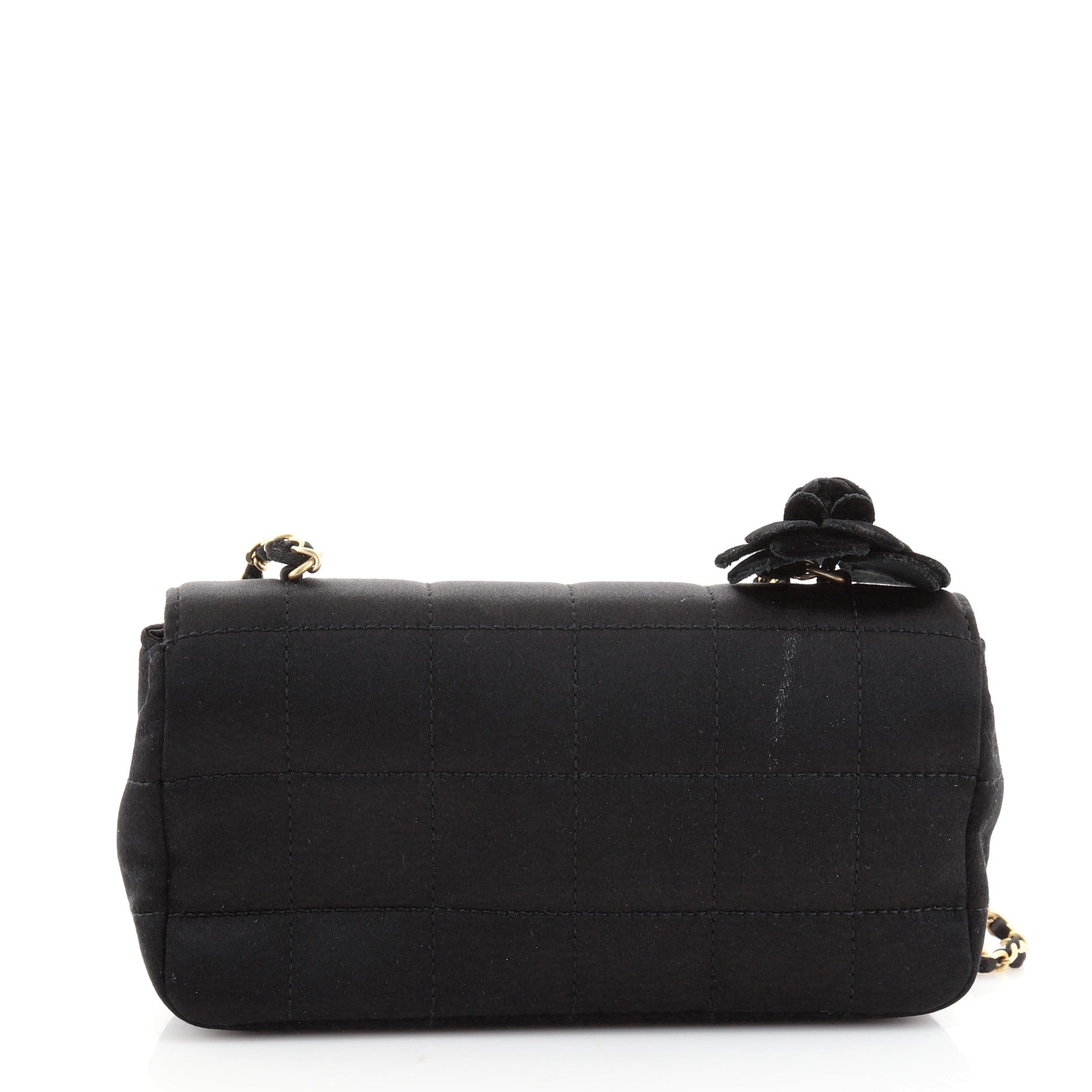 Camellia Chocolate Bar Flap Bag Quilted Satin Mini