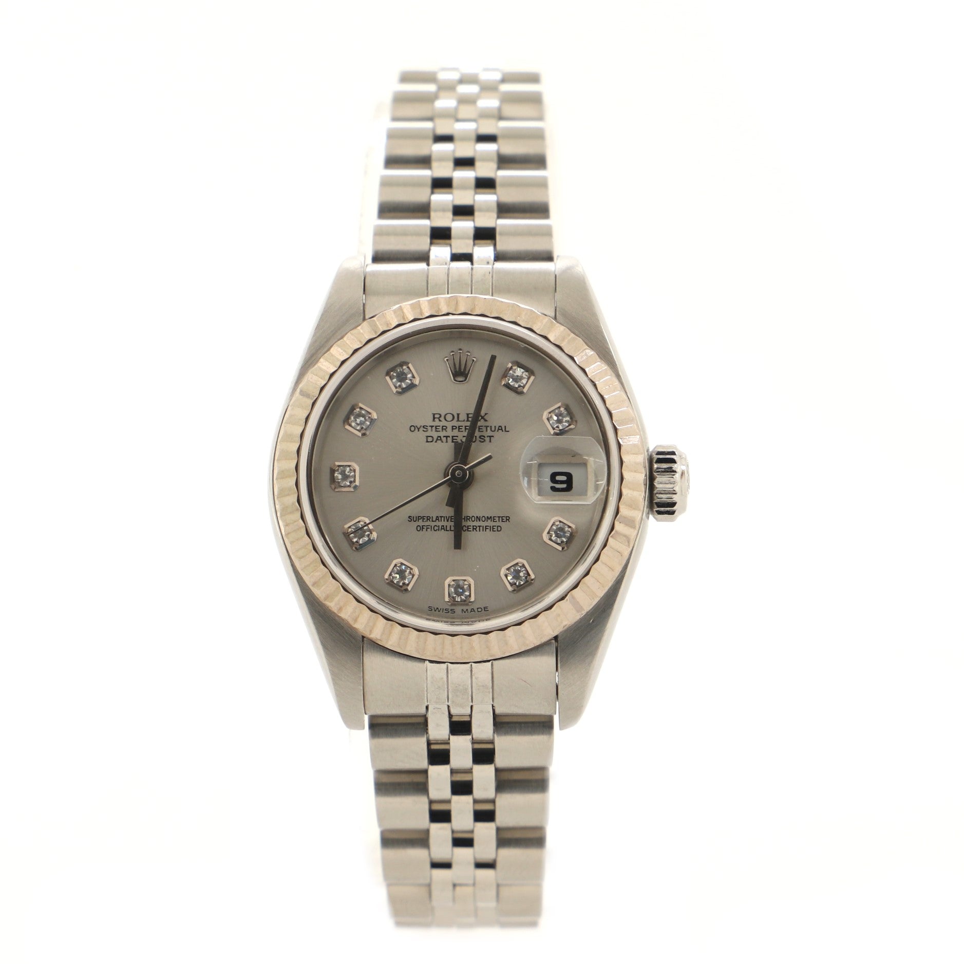 Oyster Perpetual Datejust Automatic Watch Stainless Steel and White Gold with Diamond Markers 26