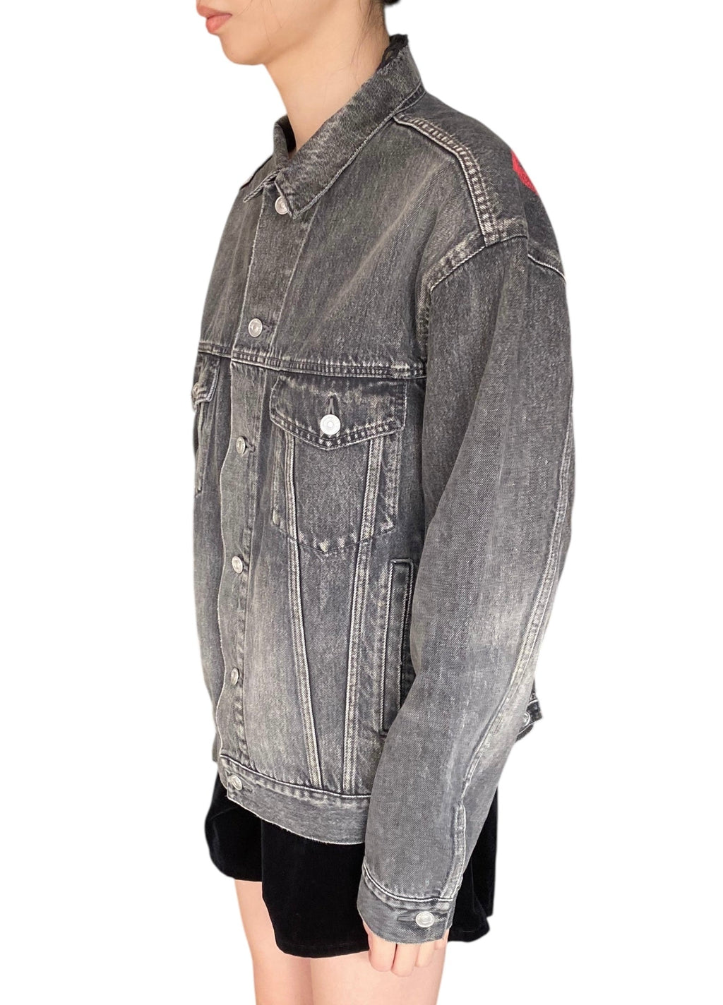 Balenciaga Grey & Red Logo Printed Jacket - 36 / US 4