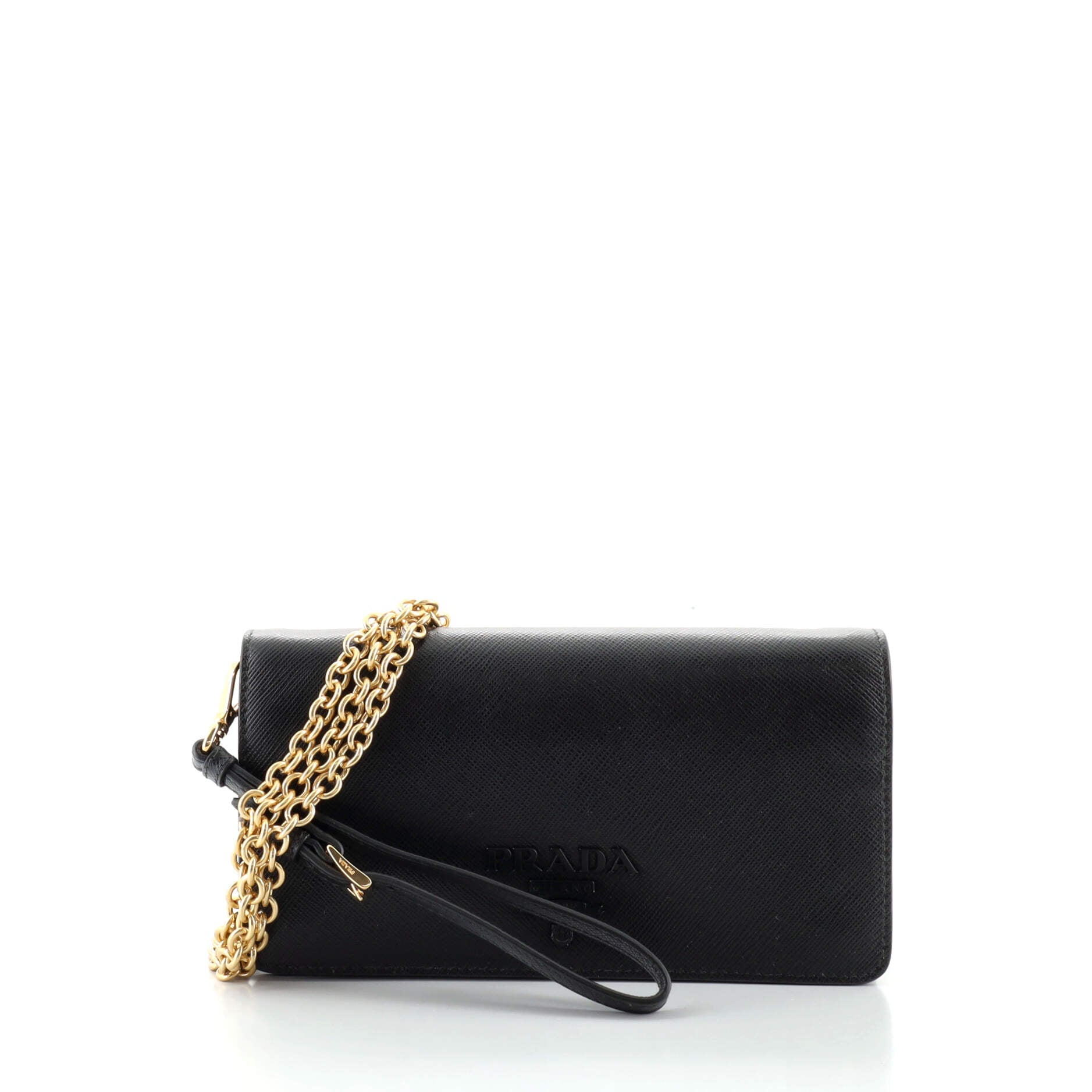 Monochrome Wristlet Wallet on Chain Saffiano Leather Mini