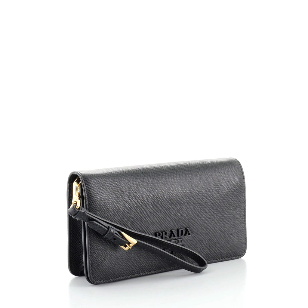 Monochrome Wristlet Wallet on Chain Saffiano Leather Mini