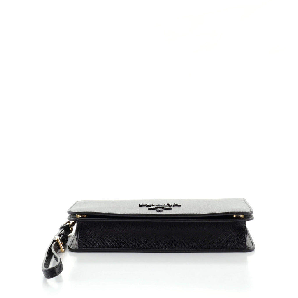 Monochrome Wristlet Wallet on Chain Saffiano Leather Mini