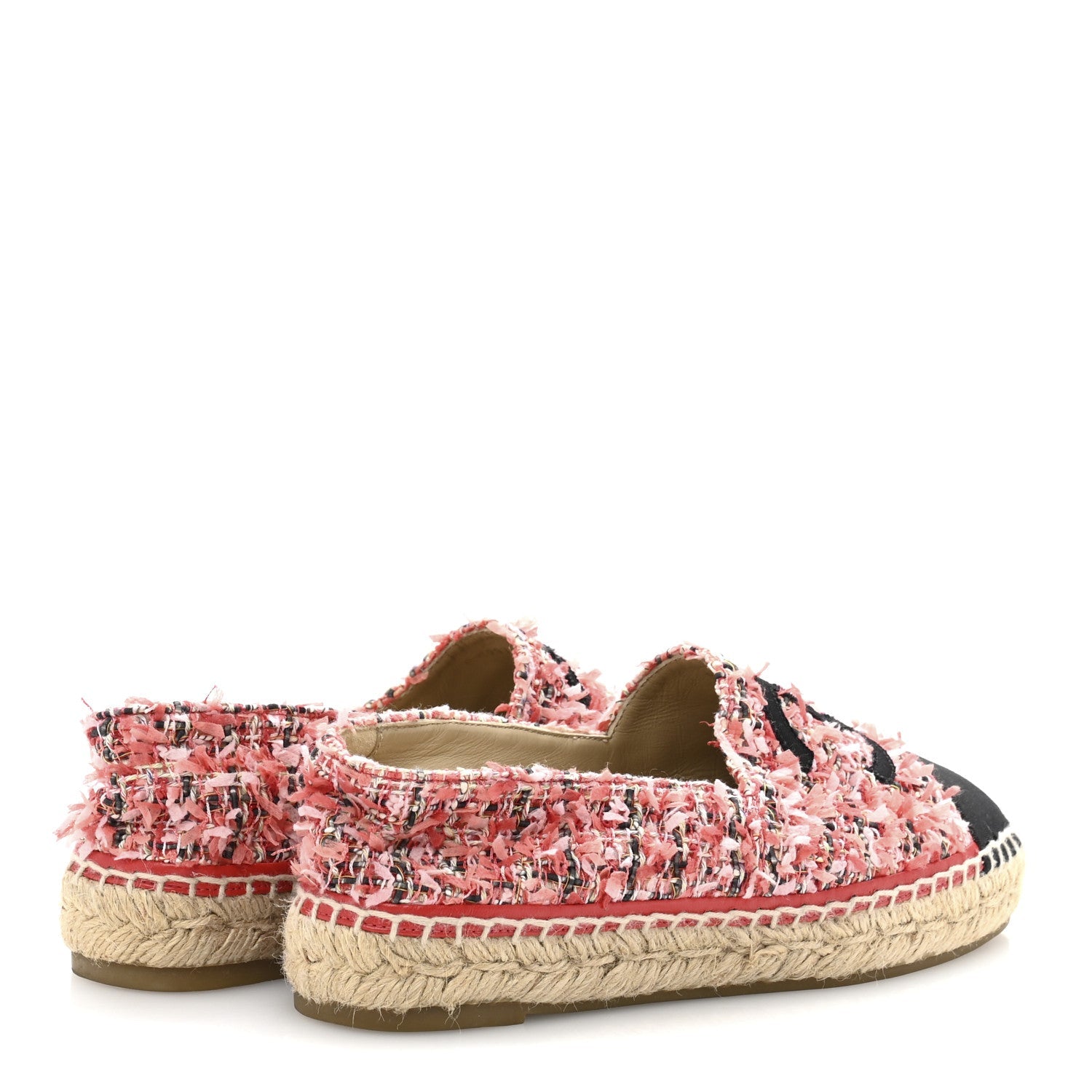 Tweed Grosgrain CC Espadrilles 36 Coral Red Pink Black