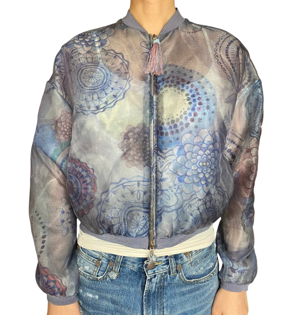 Giorgio Armani Blue Organza Printed Bomber - 42 / US 6