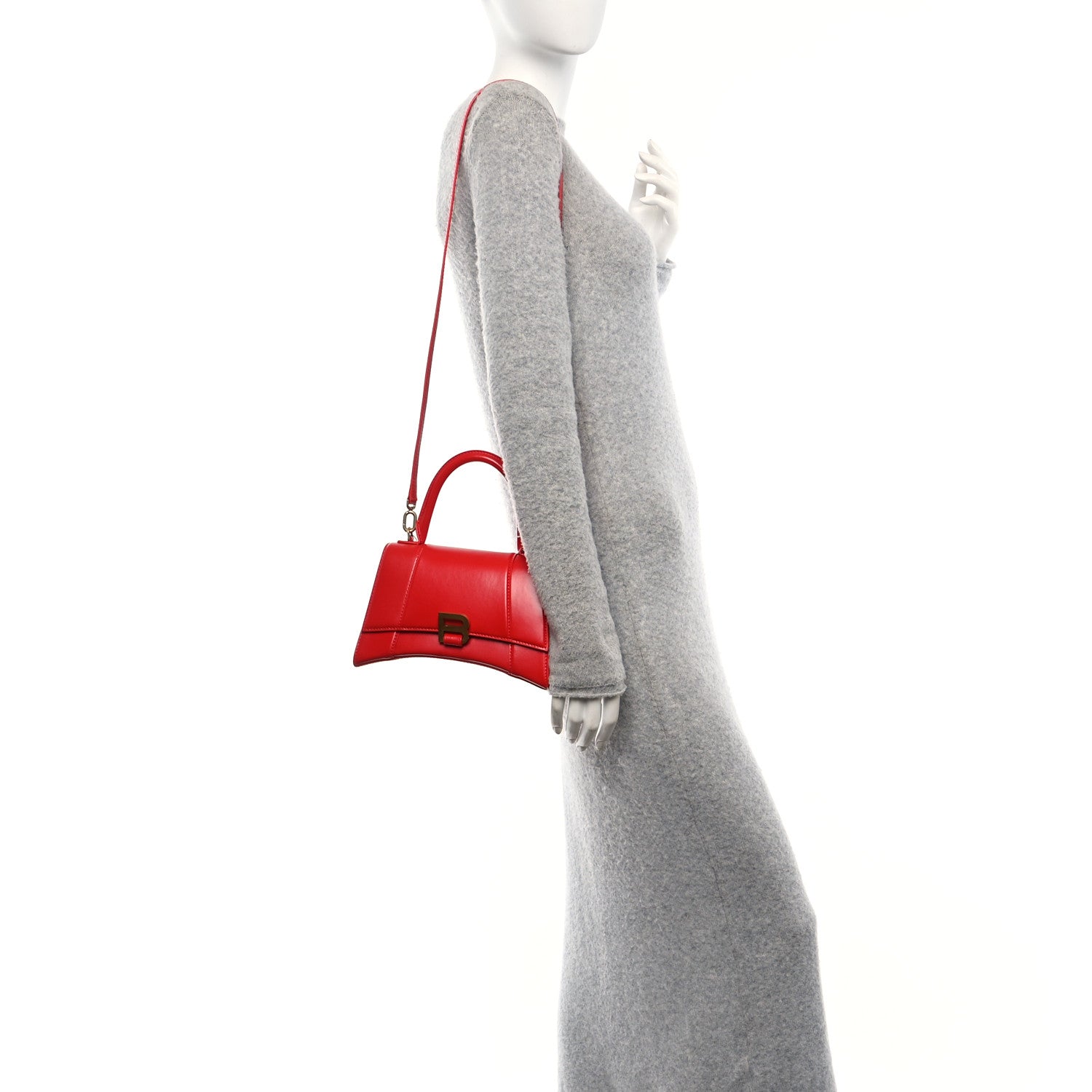 Shiny Box Calfskin Small Hourglass Top Handle Bag Bright Red