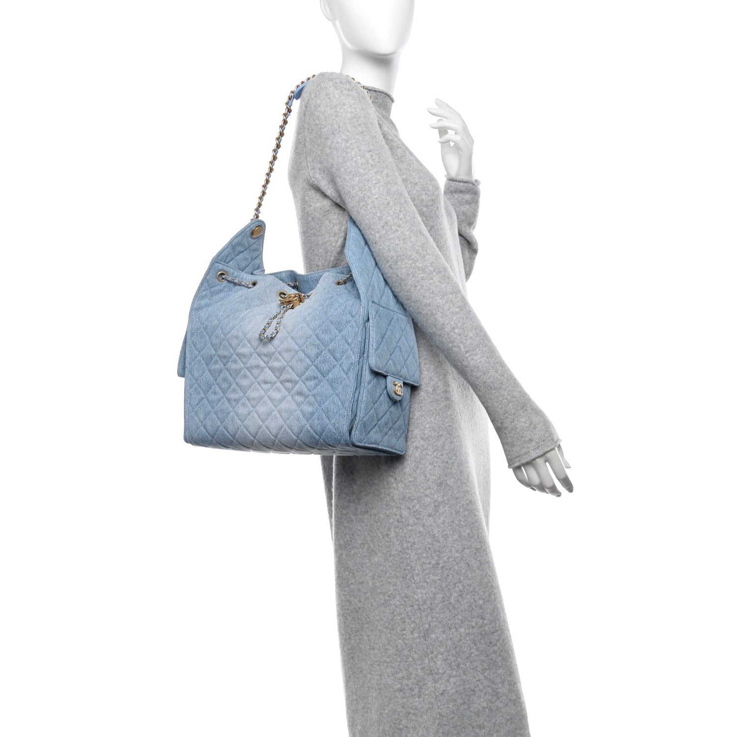 Washed Denim Quilted Medium Chanel 25 Handbag Blue