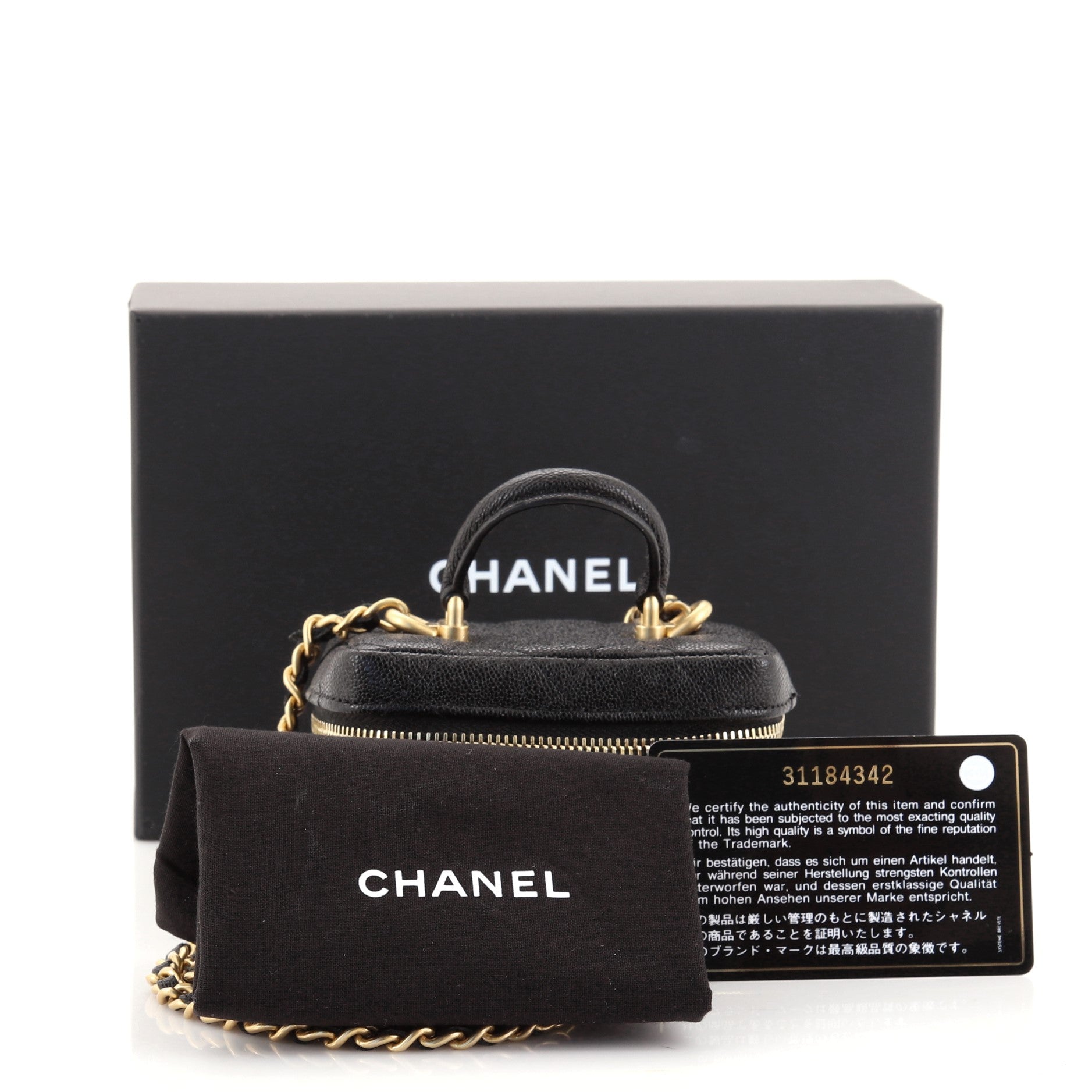 Top Handle Zip Around Vanity Case with Chain Quilted Caviar Mini