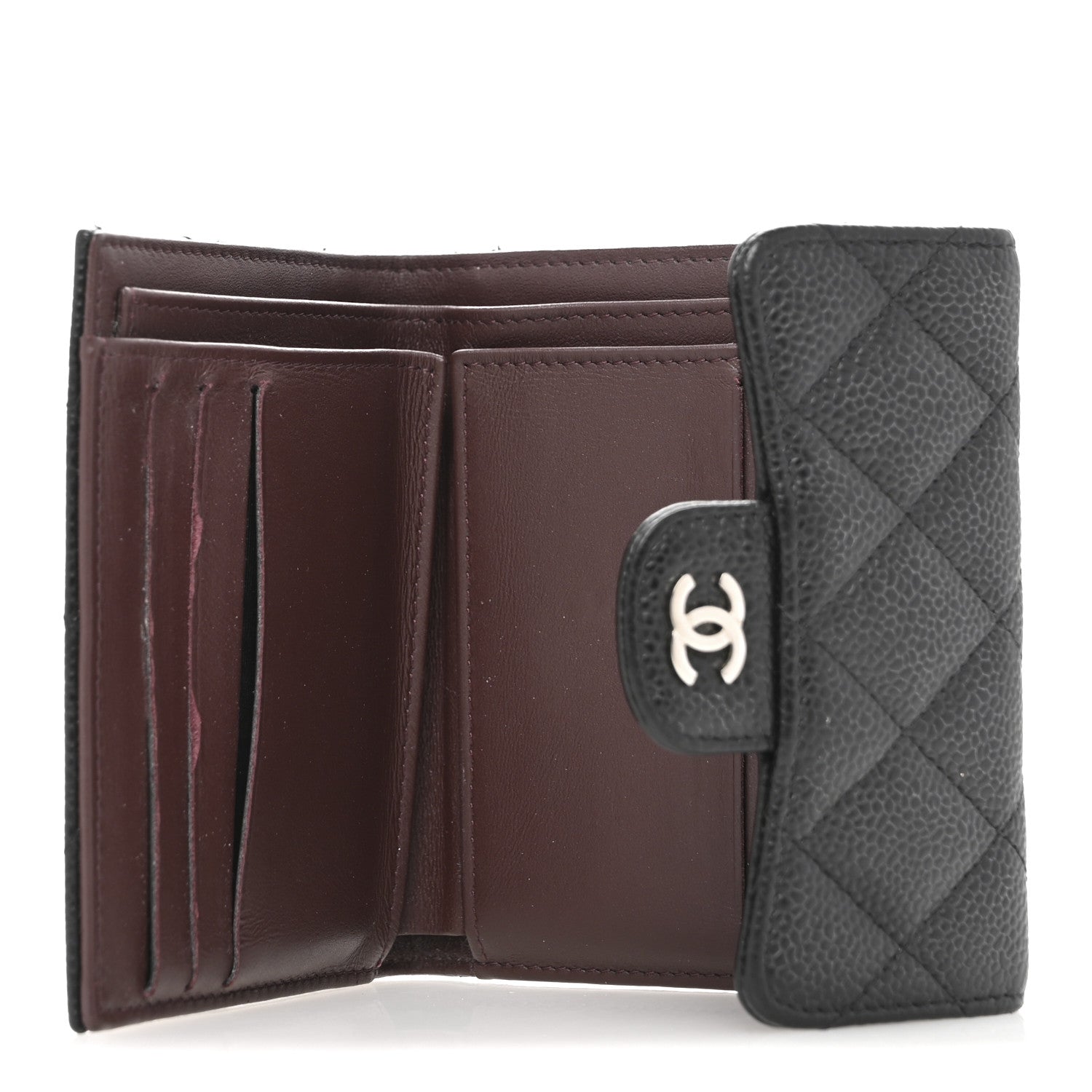 Caviar Quilted Compact Flap Wallet Black