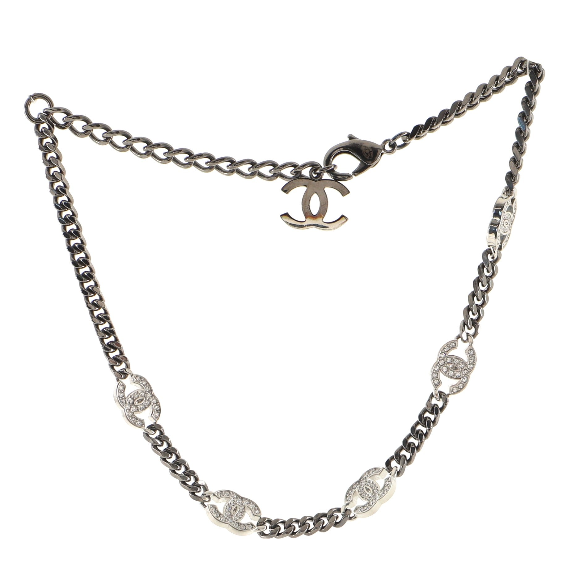 CC Link Choker Necklace Metal with Crystals 40