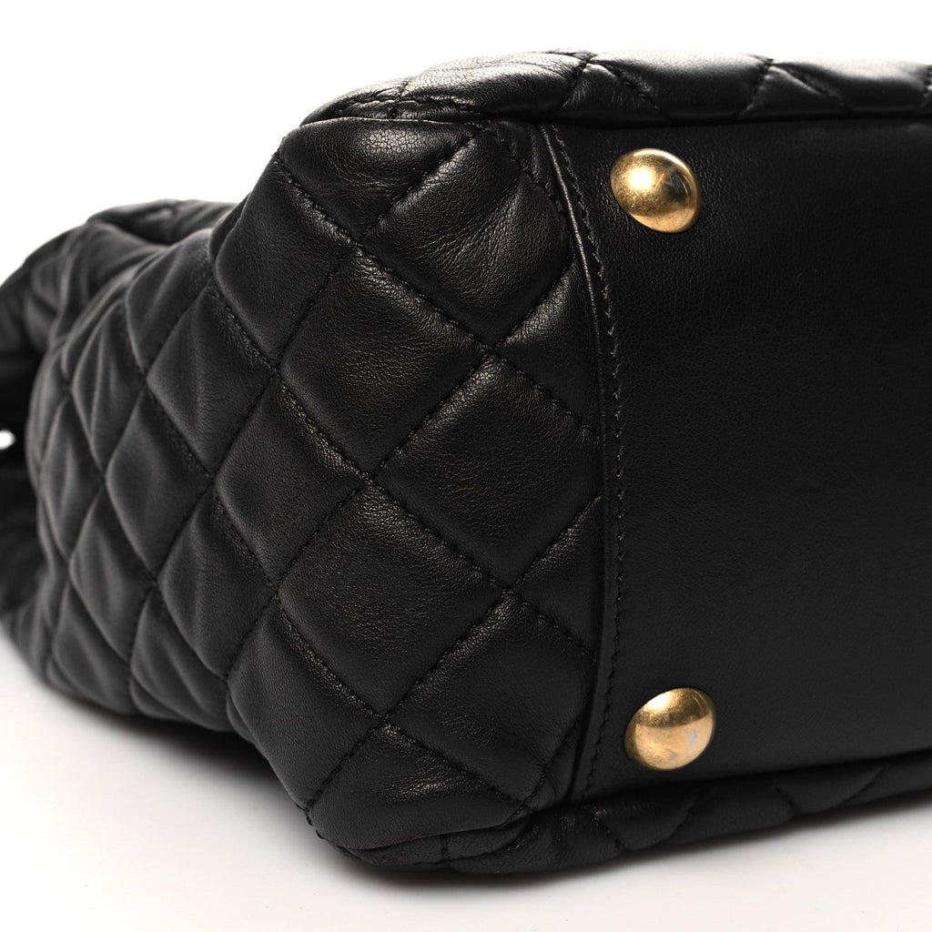 Lambskin Quilted CC Pocket Shopping Tote Black