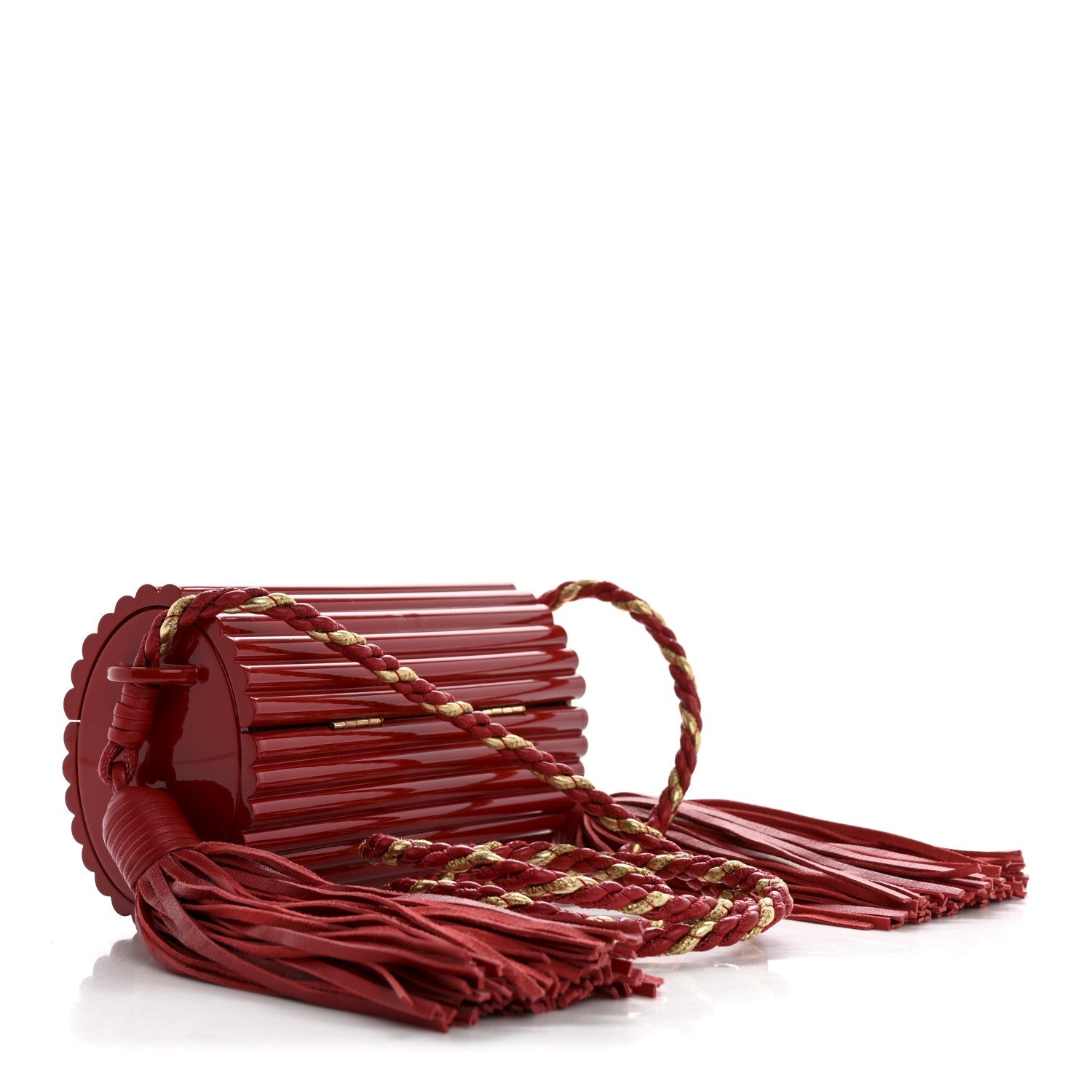 Ribbed Plexiglass Lambskin Fringe Monogram Opium Box Bag Red