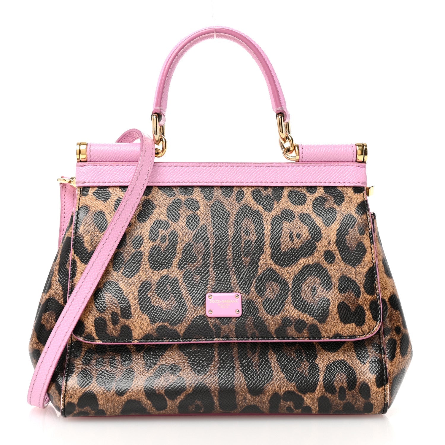 Dauphine Leopard Print Small Miss Sicily Satchel Pink