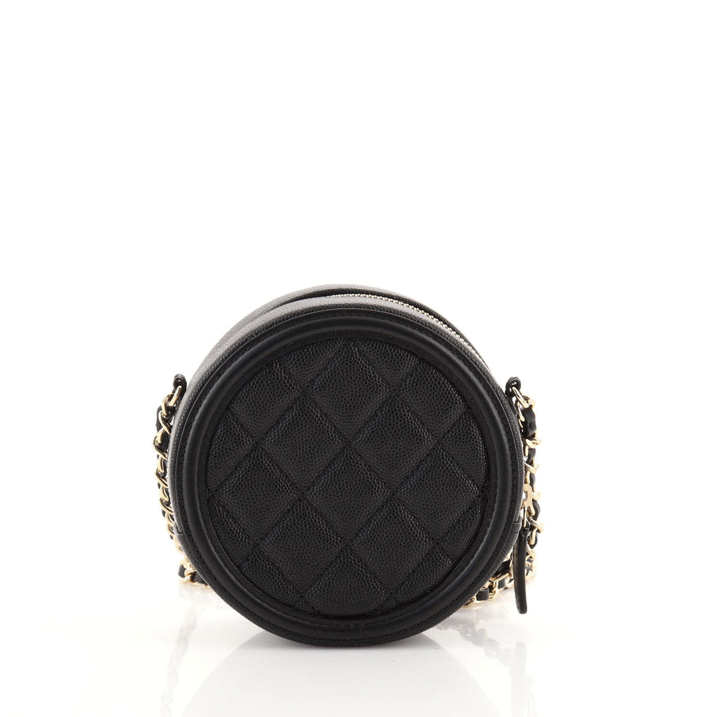 Filigree Round Clutch with Chain Quilted Caviar Mini