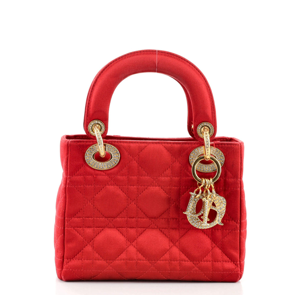 Vintage Lady Dior Bag Cannage Quilt Satin with Crystal Charms Mini