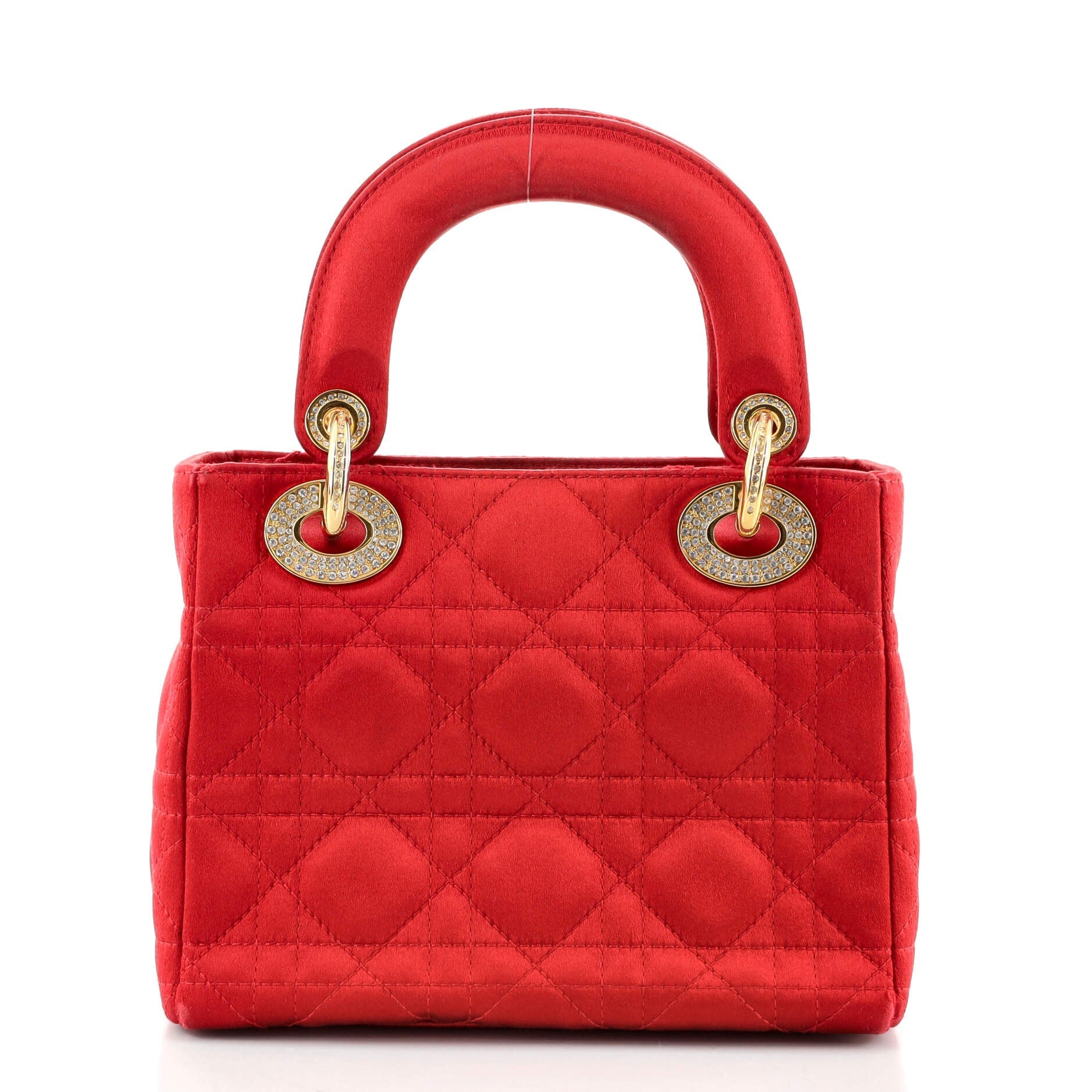 Vintage Lady Dior Bag Cannage Quilt Satin with Crystal Charms Mini