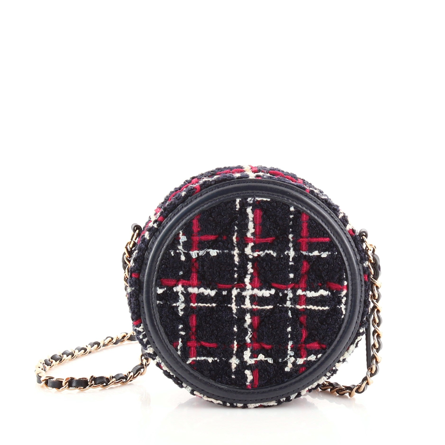 Filigree Round Clutch with Chain Quilted Tweed Mini