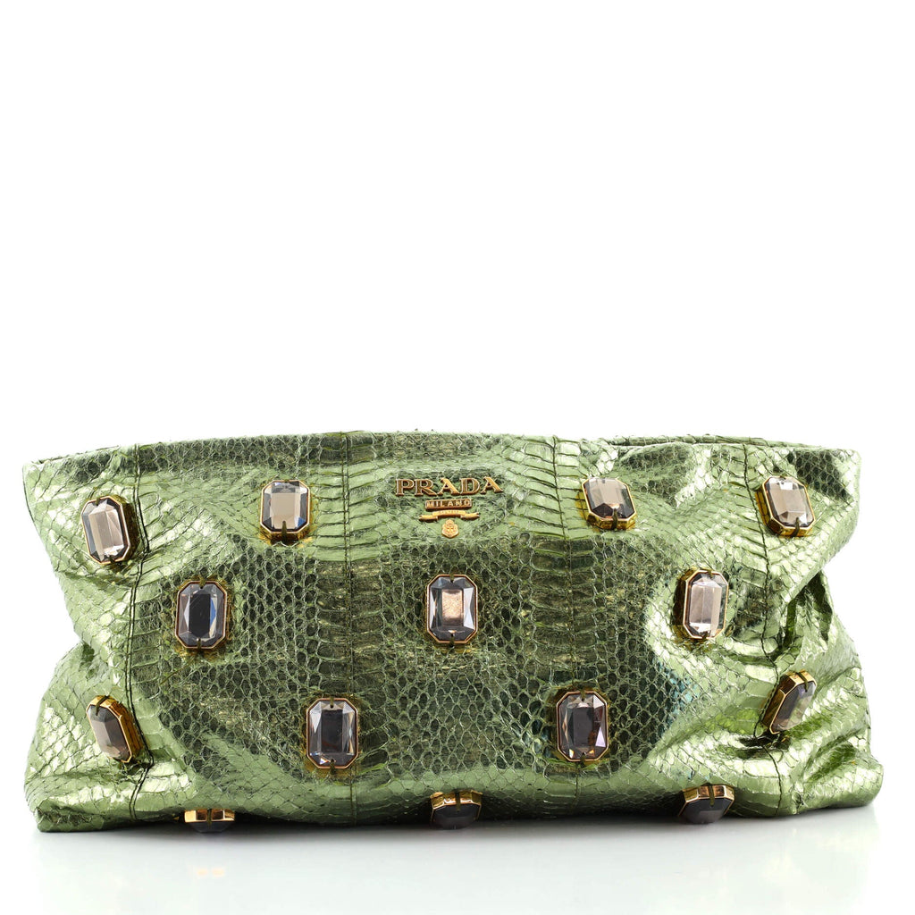 Pietre Zip Clutch Jeweled Snakeskin Large