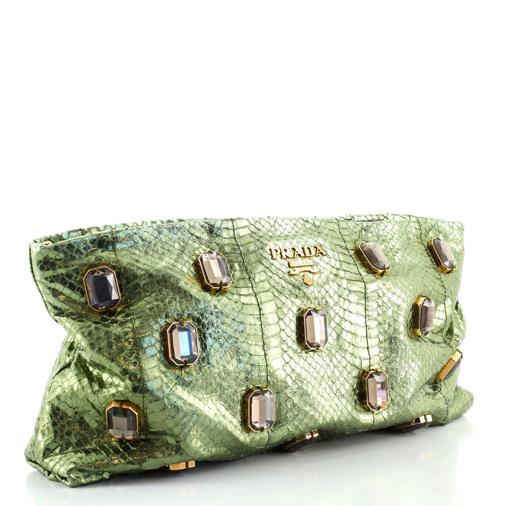 Pietre Zip Clutch Jeweled Snakeskin Large