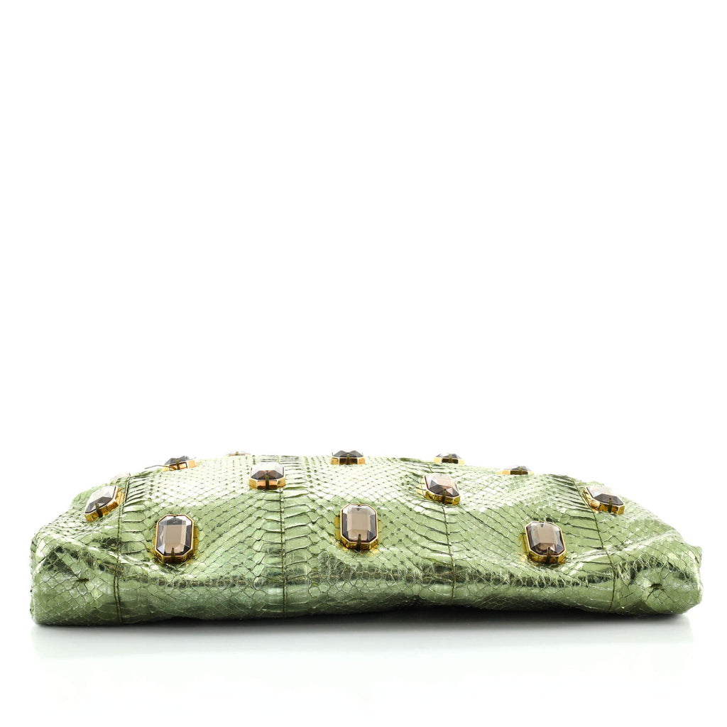 Pietre Zip Clutch Jeweled Snakeskin Large