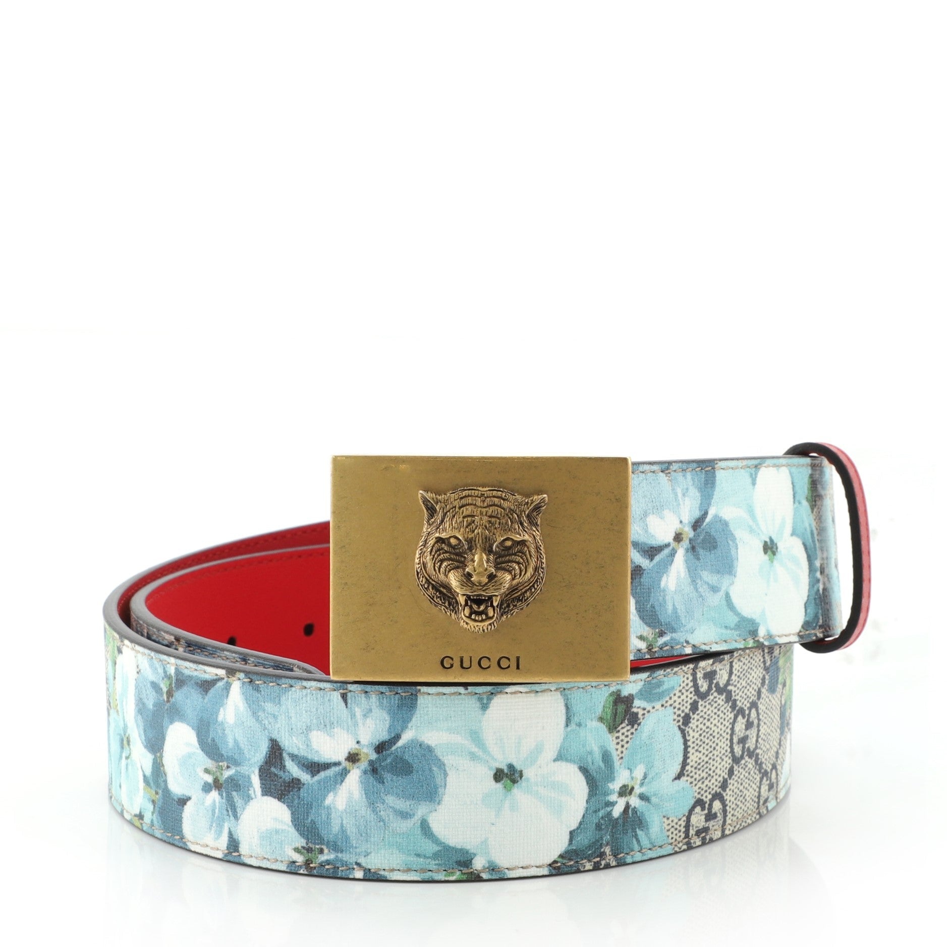 Animalier Plaque Belt Blooms Print GG Coated Canvas Wide 85