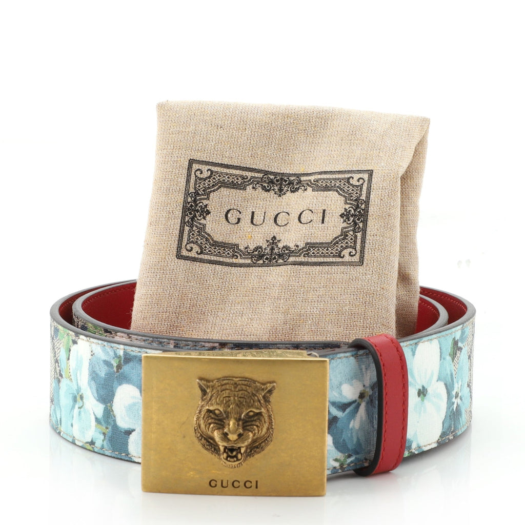 Animalier Plaque Belt Blooms Print GG Coated Canvas Wide 85