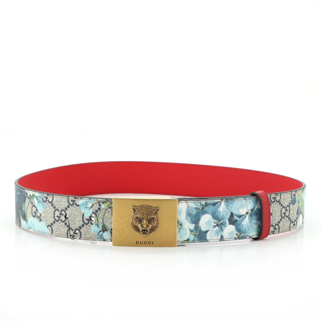 Animalier Plaque Belt Blooms Print GG Coated Canvas Wide 85