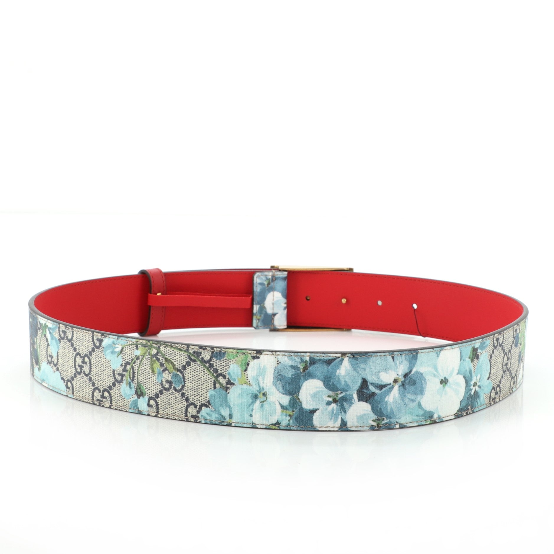 Animalier Plaque Belt Blooms Print GG Coated Canvas Wide 85