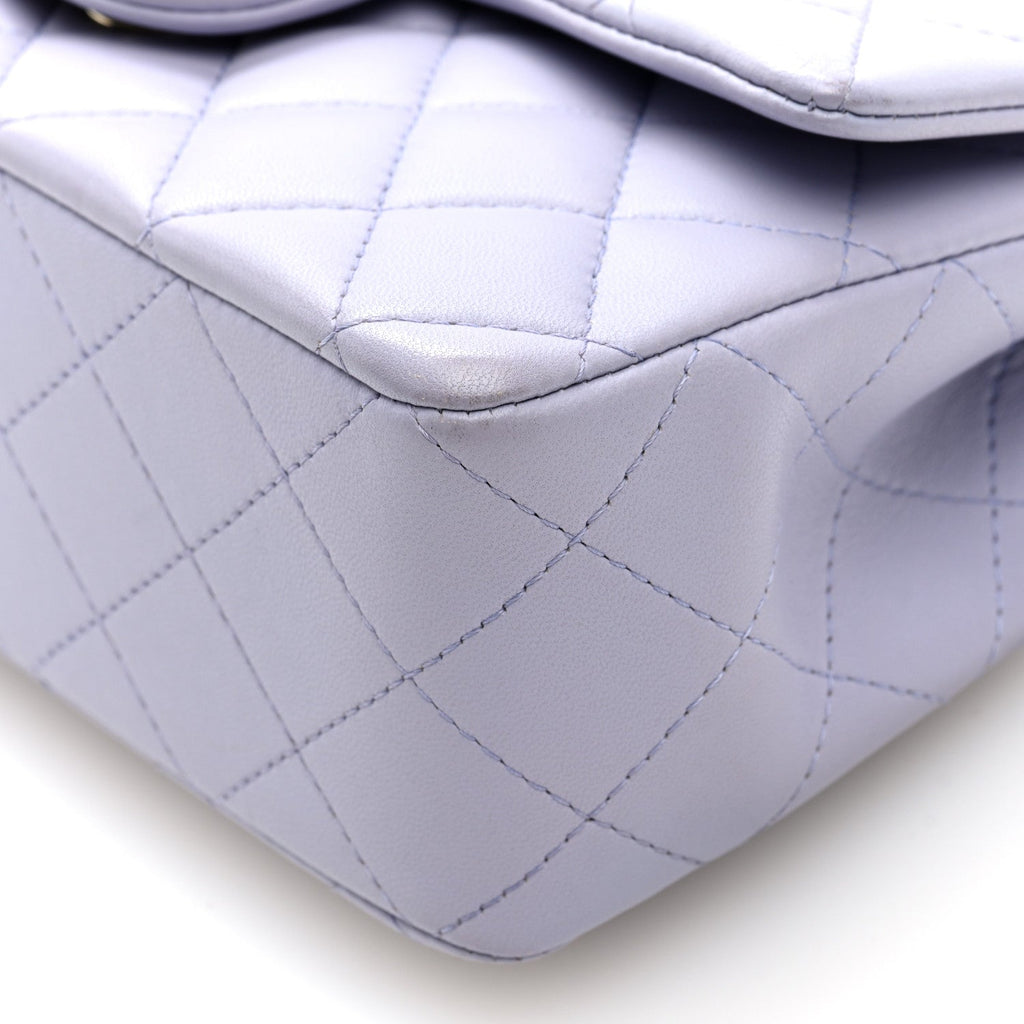 Lambskin Quilted Mini Top Handle Rectangular Flap Light Purple