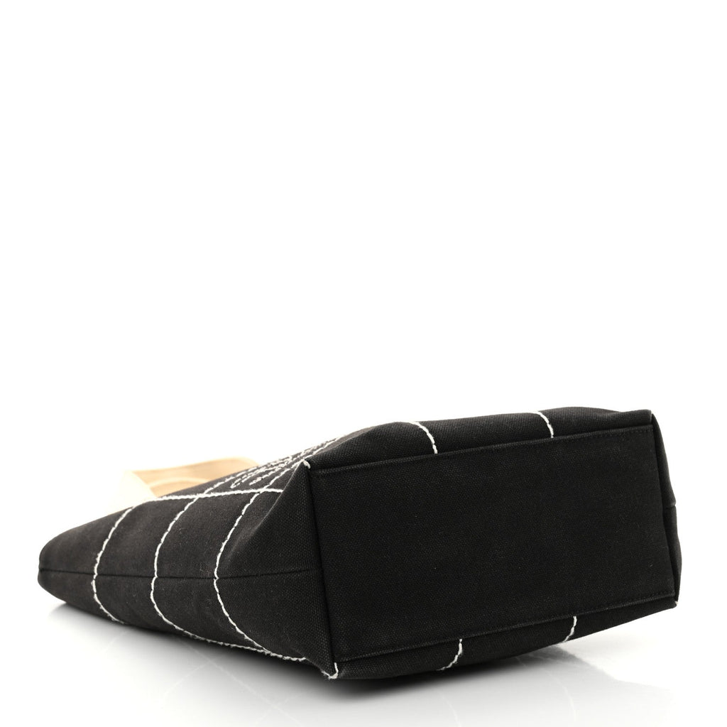 Canvas Square Stitched CC Small Tote Bag Black