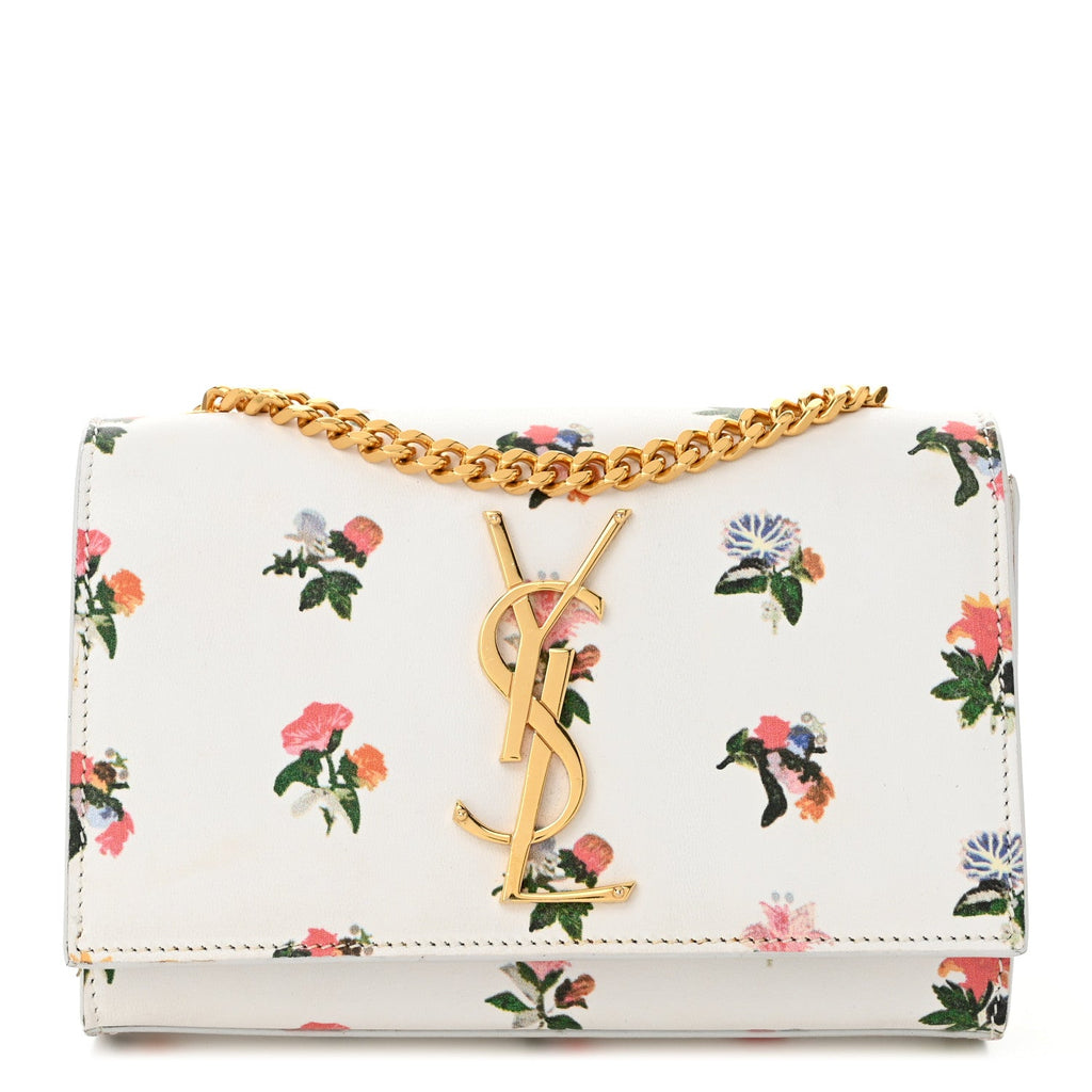 Calfskin Prairie Flower Printed Small Classic Monogram Kate Satchel White